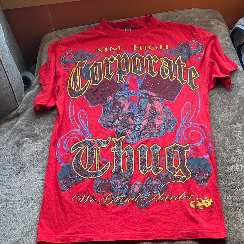 GMF Red Graphic Tee with Bold Design